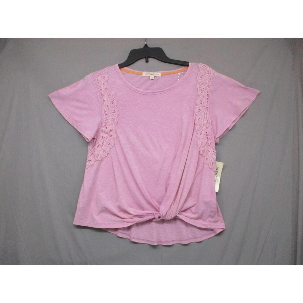 Rewind‎ Lace Accents Knot Front Crew Neck Womens Top Size Large